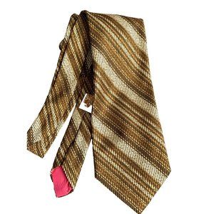 Vintage Designer Schiaparelli Silk Tie Wide Striped Brown Gold Necktie Retro